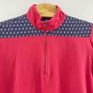 Simply Southern XL Quarter Zip Sweatshirt Pink Navy Anchor Patch Nautical Preppy